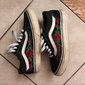 custom rose black old skool vans!! :-)